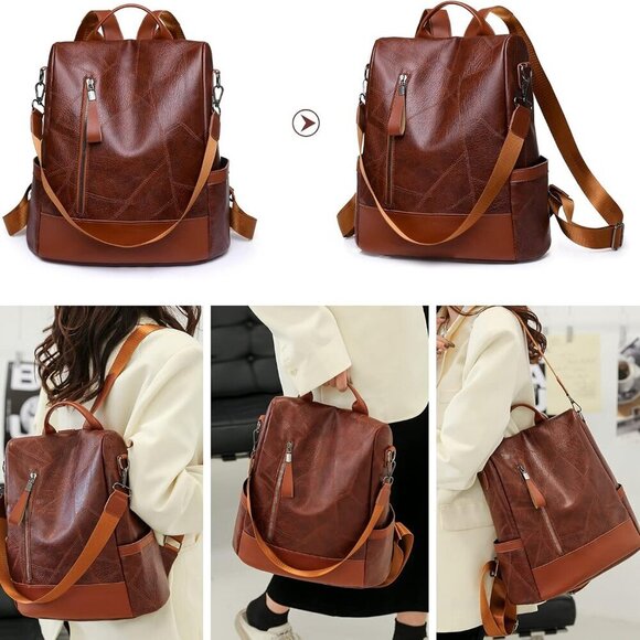 Women Anti-Theft Backpack Waterproof PU Leather Casual Travel School Bag